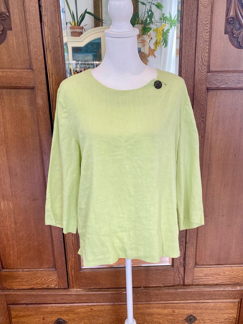 ORVIS 100% Linen Top L 14/16 | Lime Green Coastal Grandma | Resort Chic - Picture 2 of 7